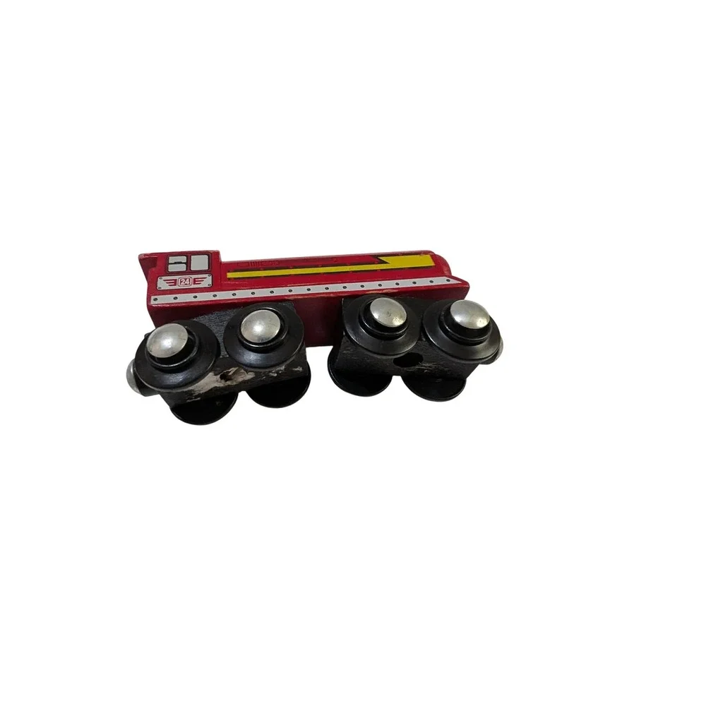 Red Wooden Magnetic Toy Train Engine Locomotive 4.5 Inch 8 Wheel Design